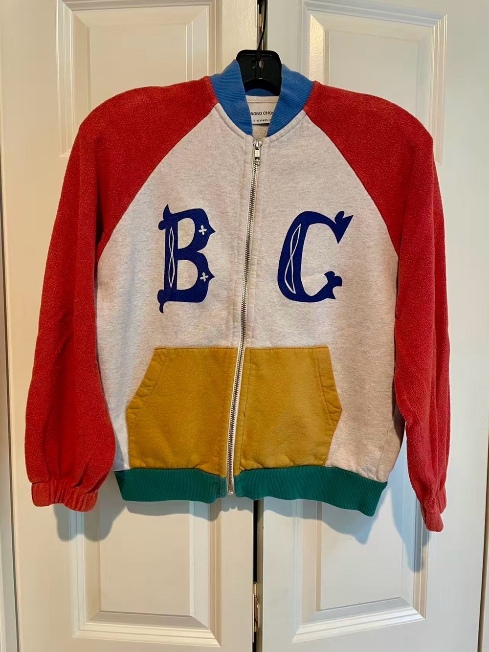 Bobo Choses Colorblock Zip Jacket - Red, Gray, Mustard & Blue Trim 12-13Y